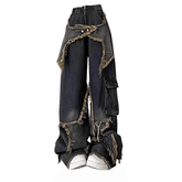 Rostfarbene Grunge-Jeans mit ausgestellten Seitentaschen und Fransensternen